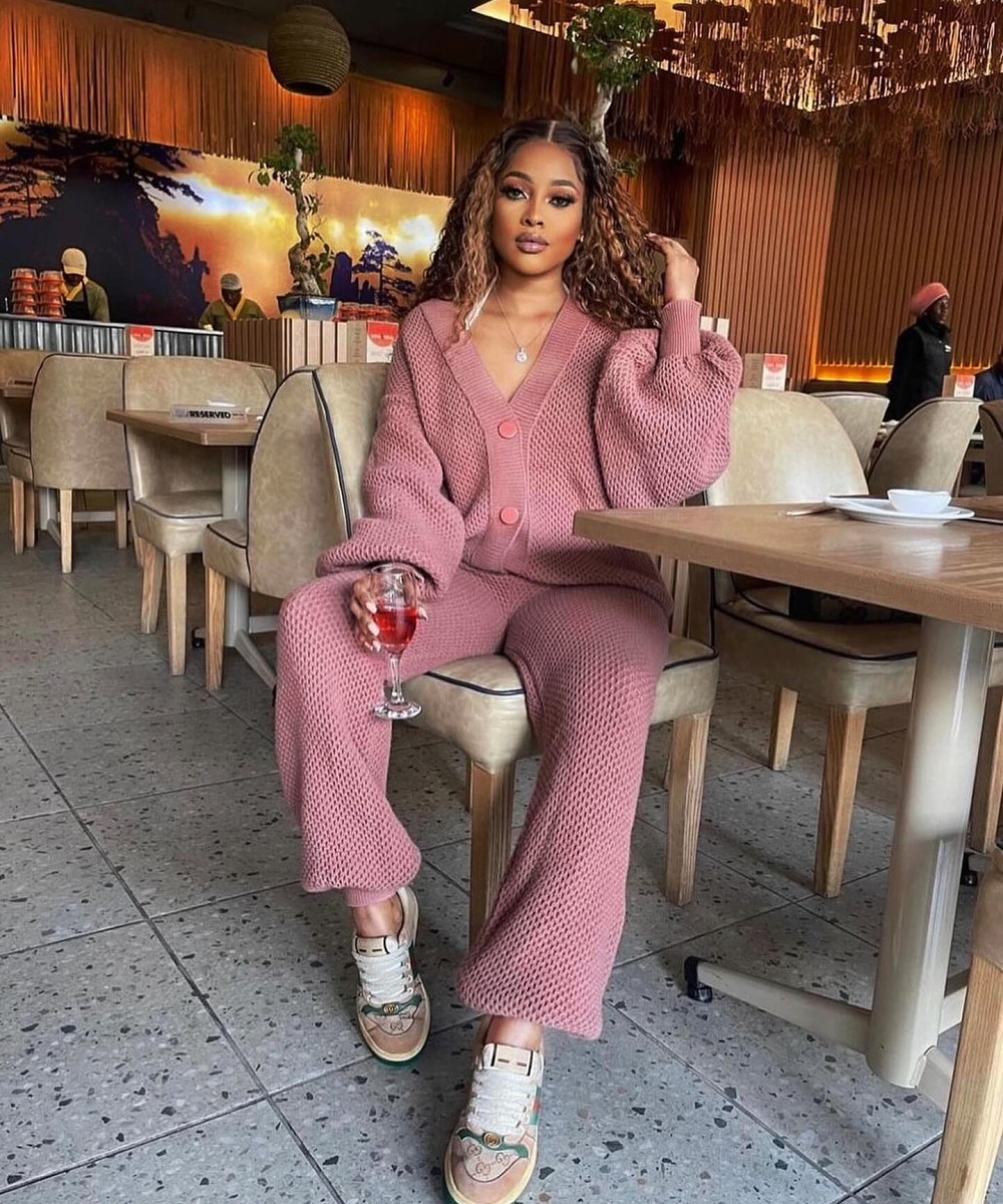 V-neck European style sweater loose cardigan 2pcs set