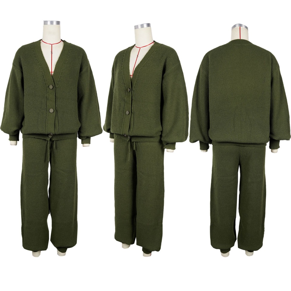 V-neck European style sweater loose cardigan 2pcs set