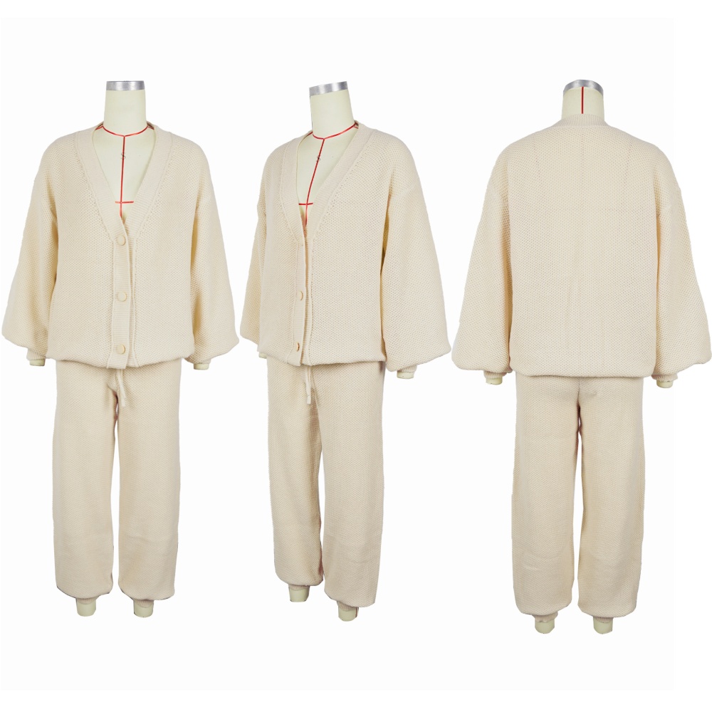 V-neck European style sweater loose cardigan 2pcs set
