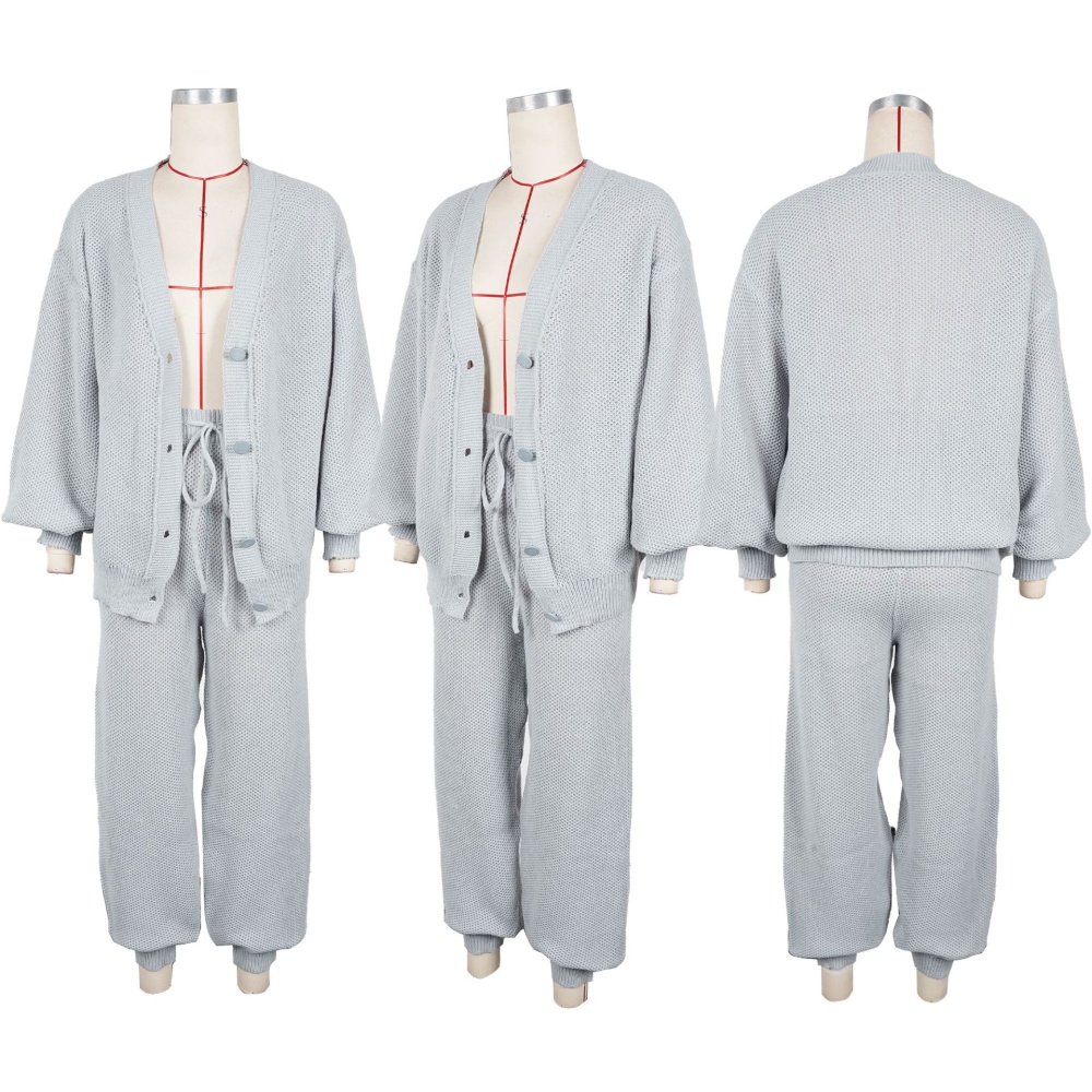 V-neck European style sweater loose cardigan 2pcs set