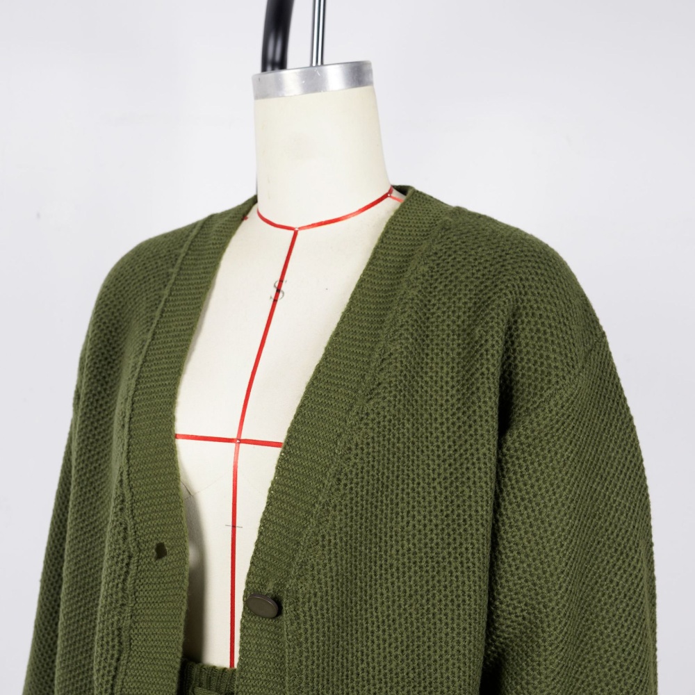 V-neck European style sweater loose cardigan 2pcs set