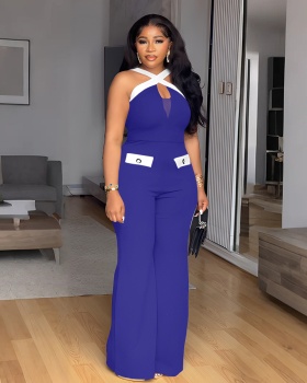 Mixed colors elegant wide leg sling cross jumpsuit