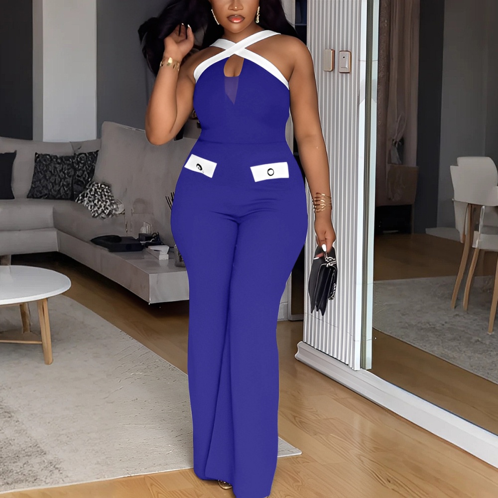 Mixed colors elegant wide leg sling cross jumpsuit