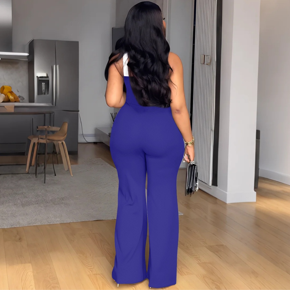 Mixed colors elegant wide leg sling cross jumpsuit