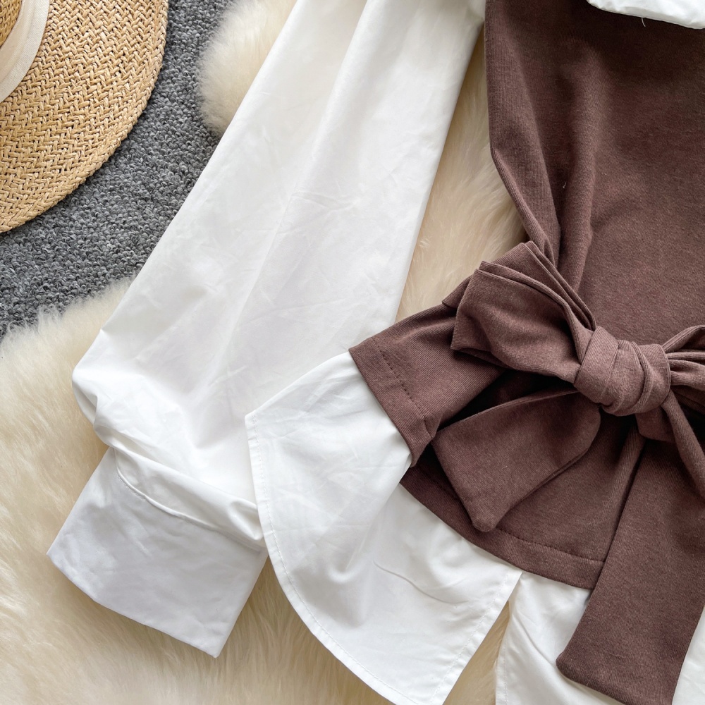 Flat shoulder long sleeve shirt splice unique tops for women