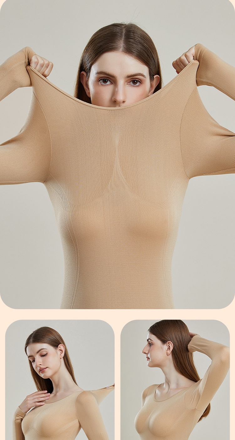 Seamless slim tops hip raise bottoming warmth underware a set