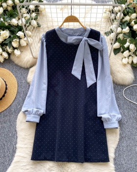 Autumn and winter dress polka dot shirt 2pcs set for women