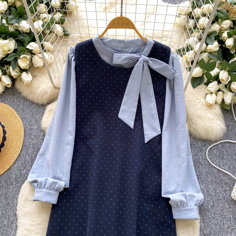 Autumn and winter dress polka dot shirt 2pcs set for women