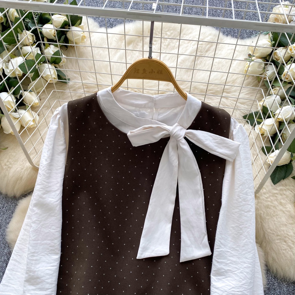 Autumn and winter dress polka dot shirt 2pcs set for women