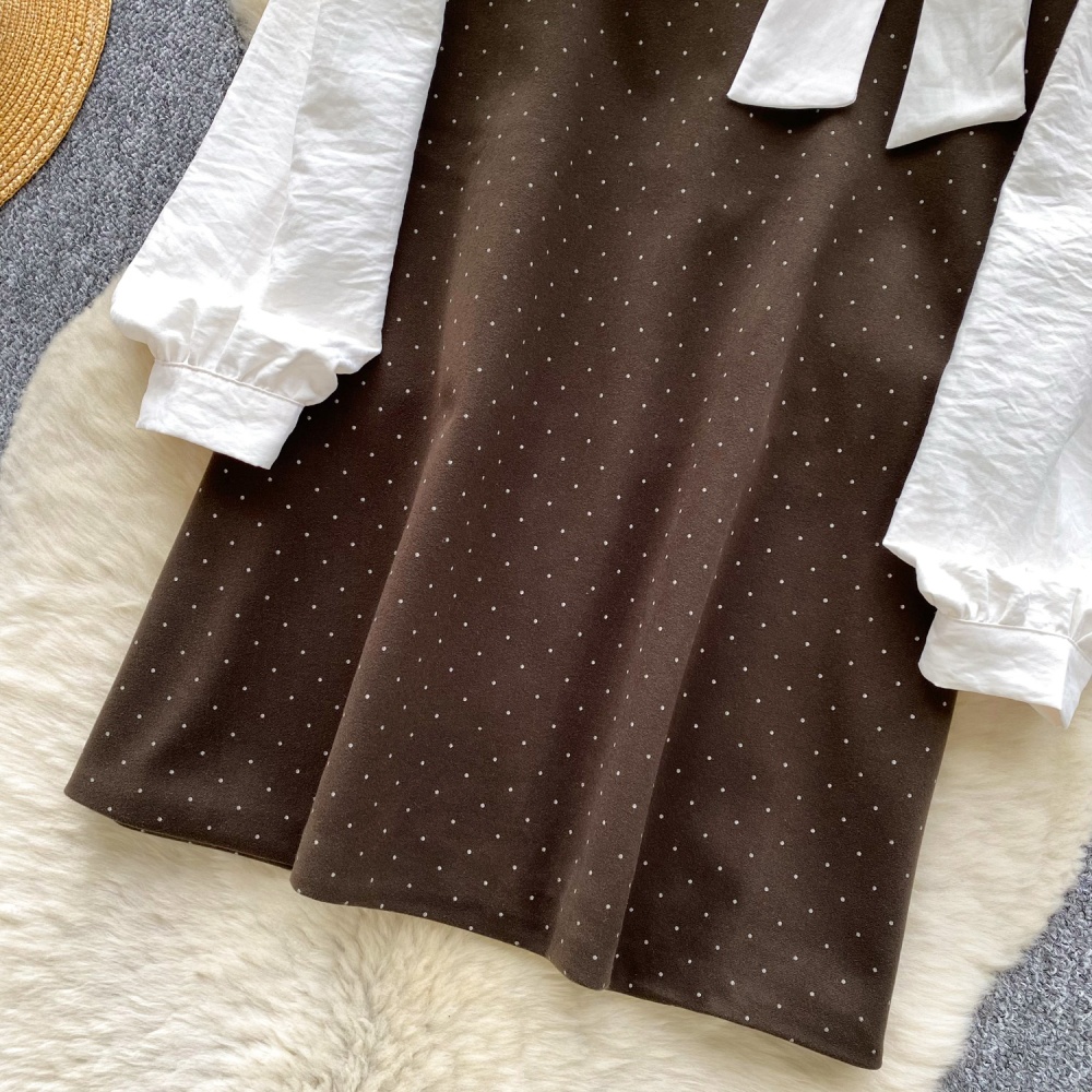 Autumn and winter dress polka dot shirt 2pcs set for women