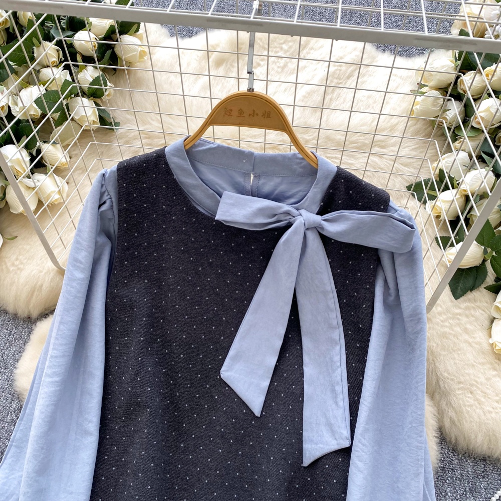 Autumn and winter dress polka dot shirt 2pcs set for women