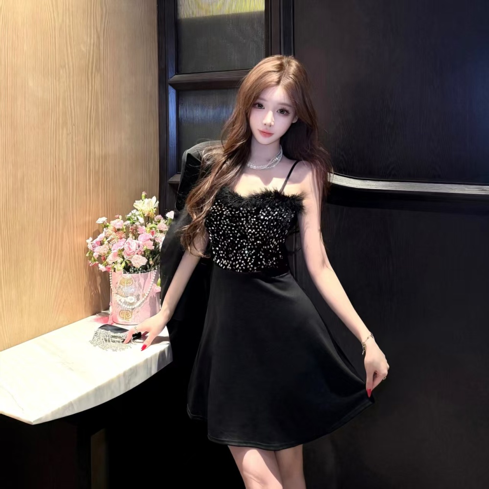Elmo sequins splice sling dress