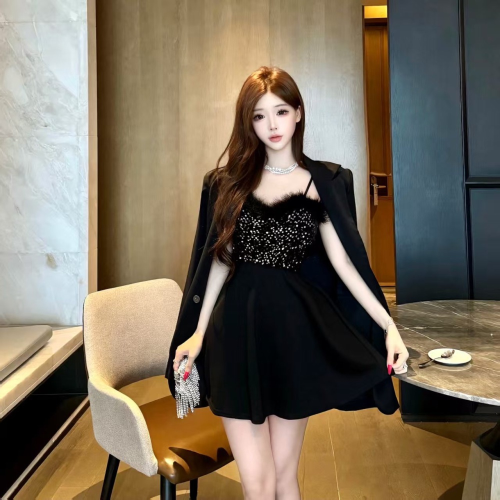 Elmo sequins splice sling dress