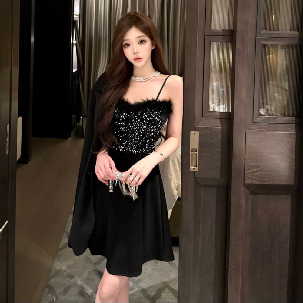 Elmo sequins splice sling dress