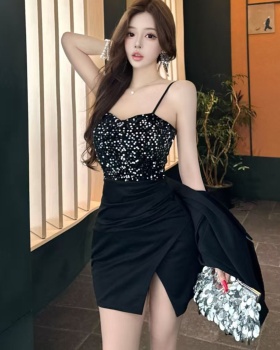 Banquet split splice sexy bottoming sequins dress