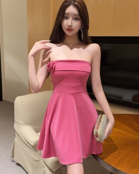 Horizontal collar pinched waist big skirt halter spicegirl dress