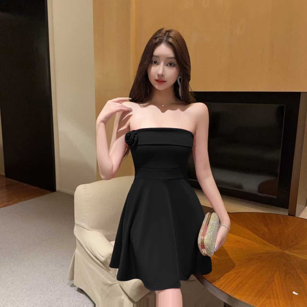 Horizontal collar pinched waist big skirt halter spicegirl dress