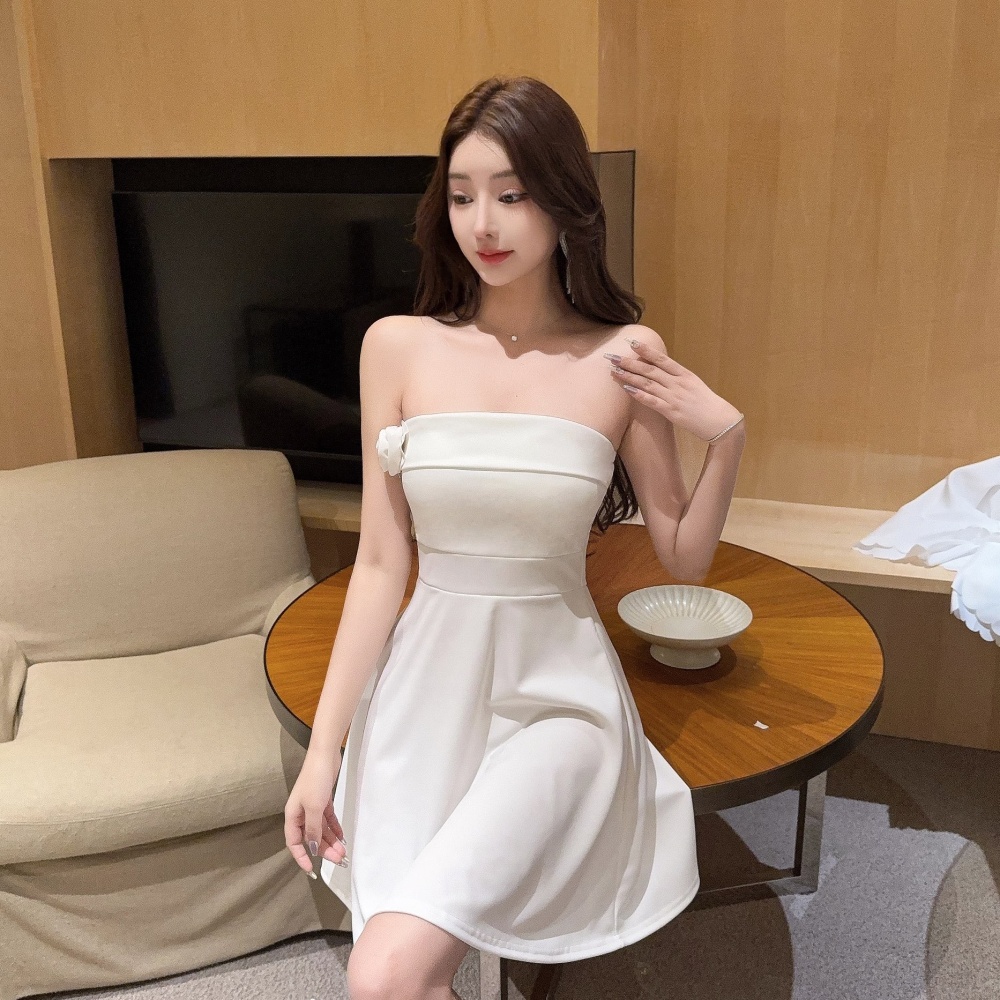 Horizontal collar pinched waist big skirt halter spicegirl dress