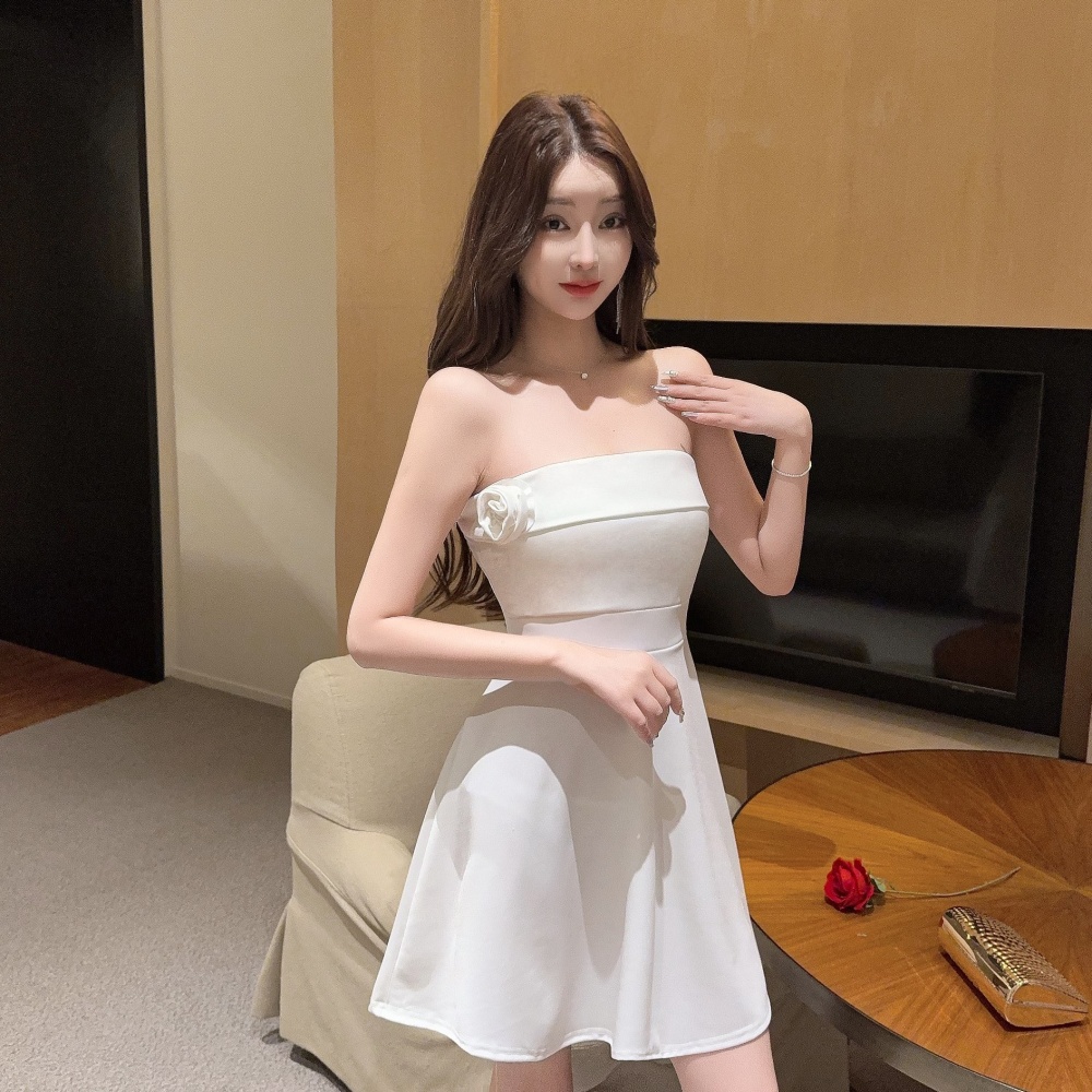 Horizontal collar pinched waist big skirt halter spicegirl dress