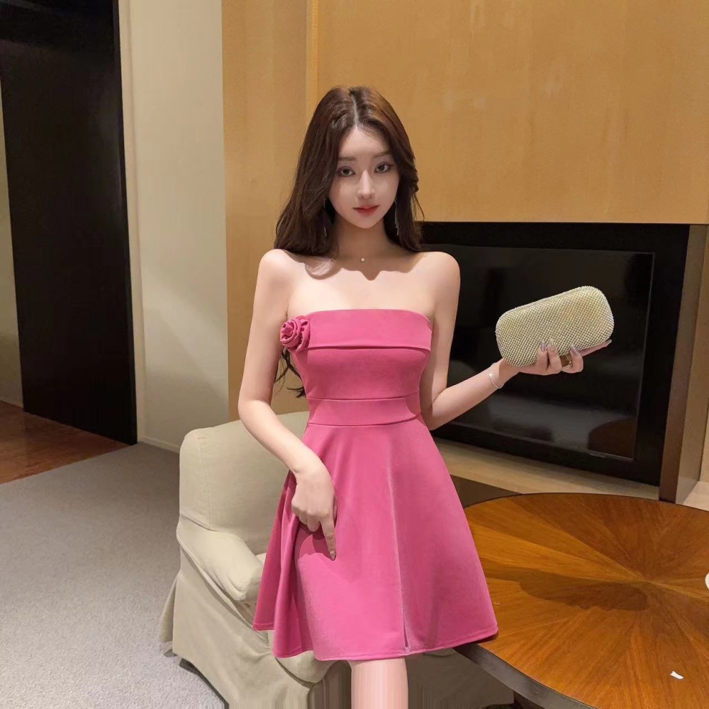 Horizontal collar pinched waist big skirt halter spicegirl dress