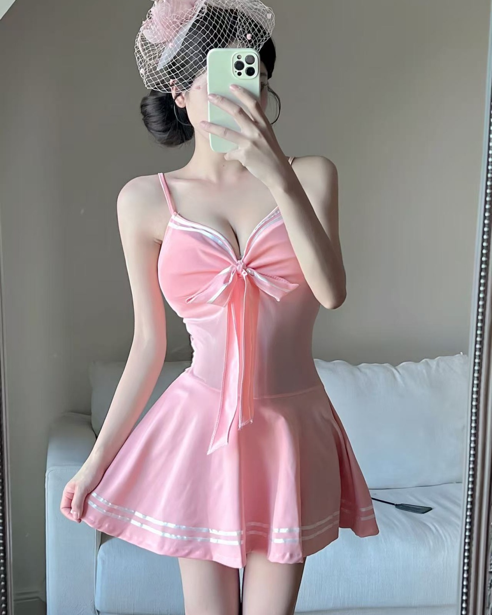 High waist temperament sexy T-back slim pinched waist dress