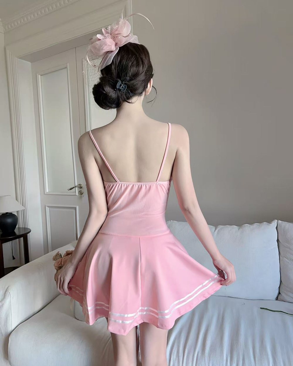 High waist temperament sexy T-back slim pinched waist dress