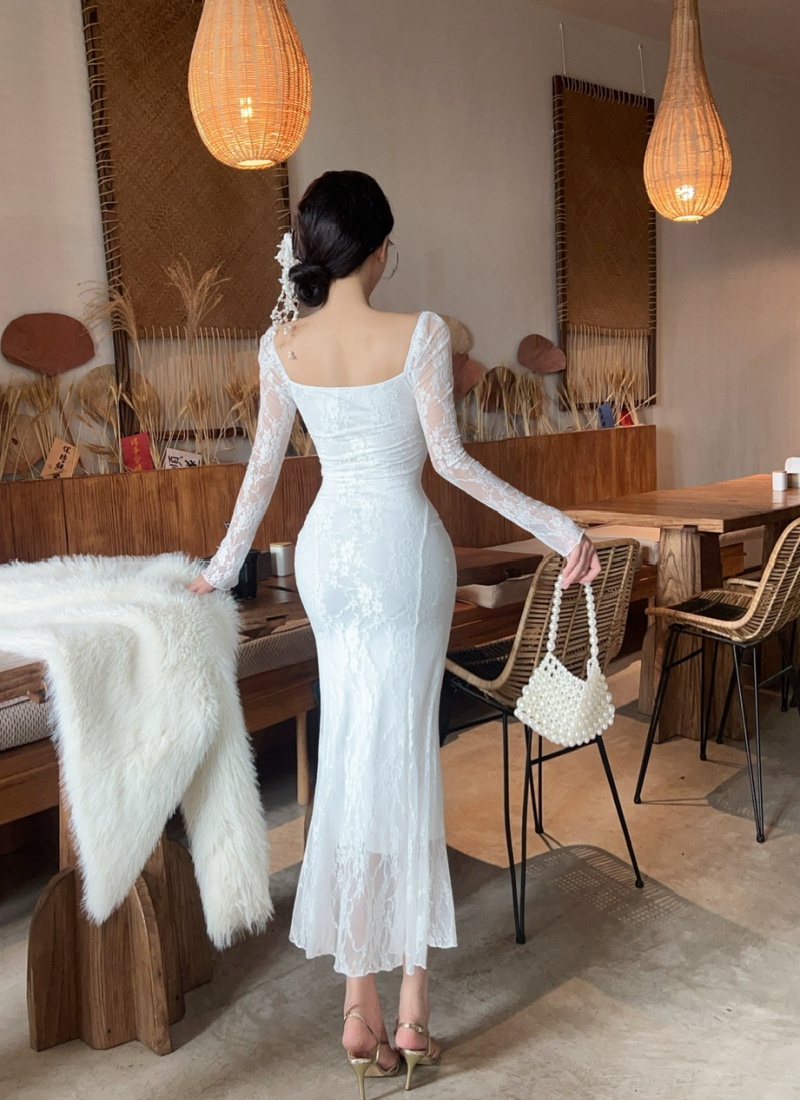 Long sleeve temperament dress package hip long dress