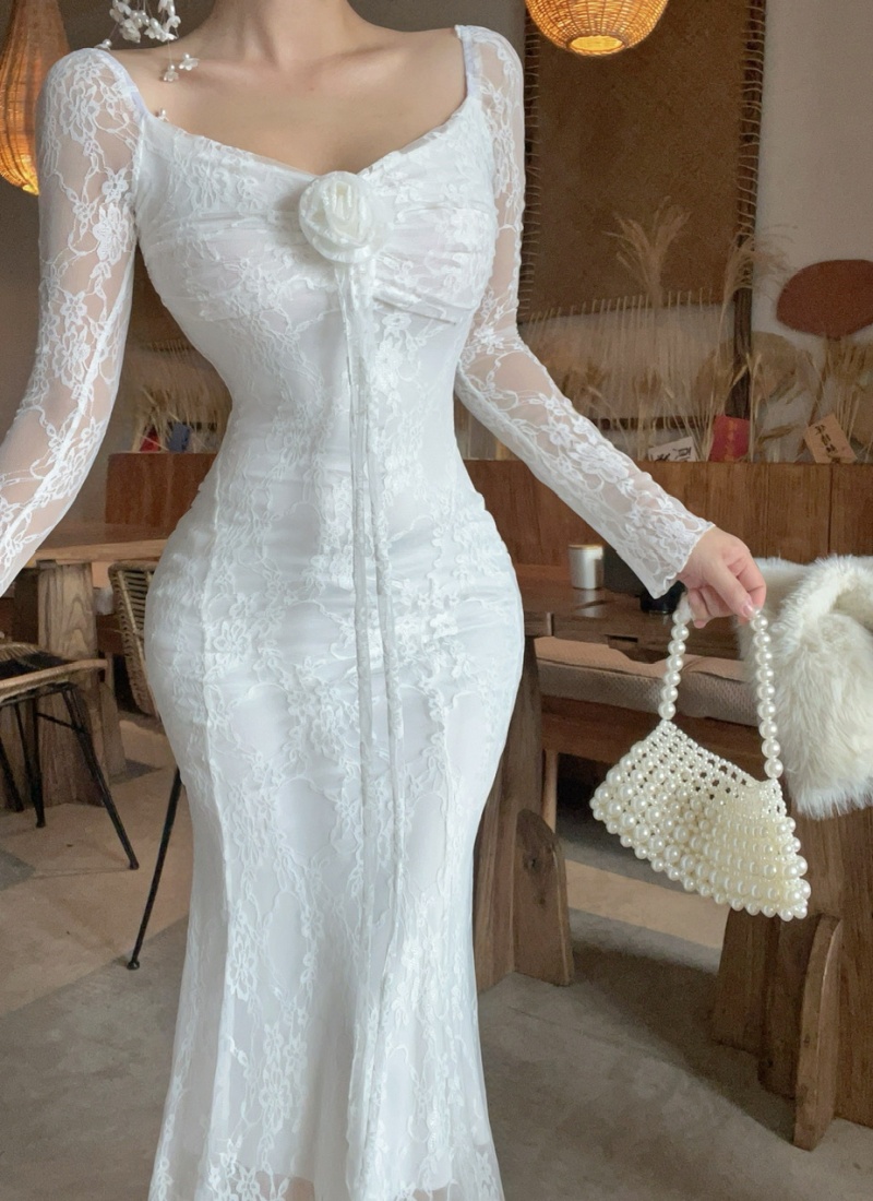 Long sleeve temperament dress package hip long dress