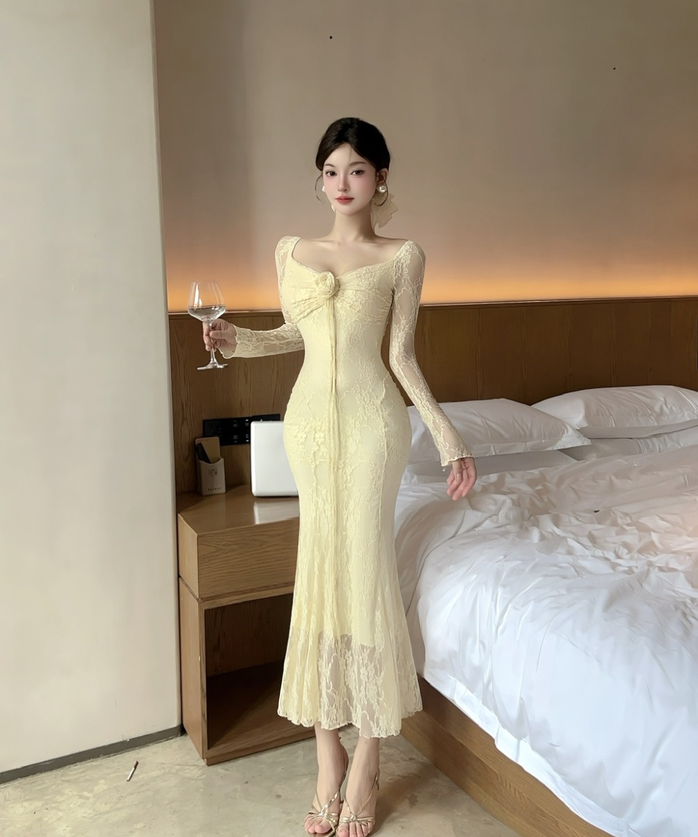 Long sleeve temperament dress package hip long dress