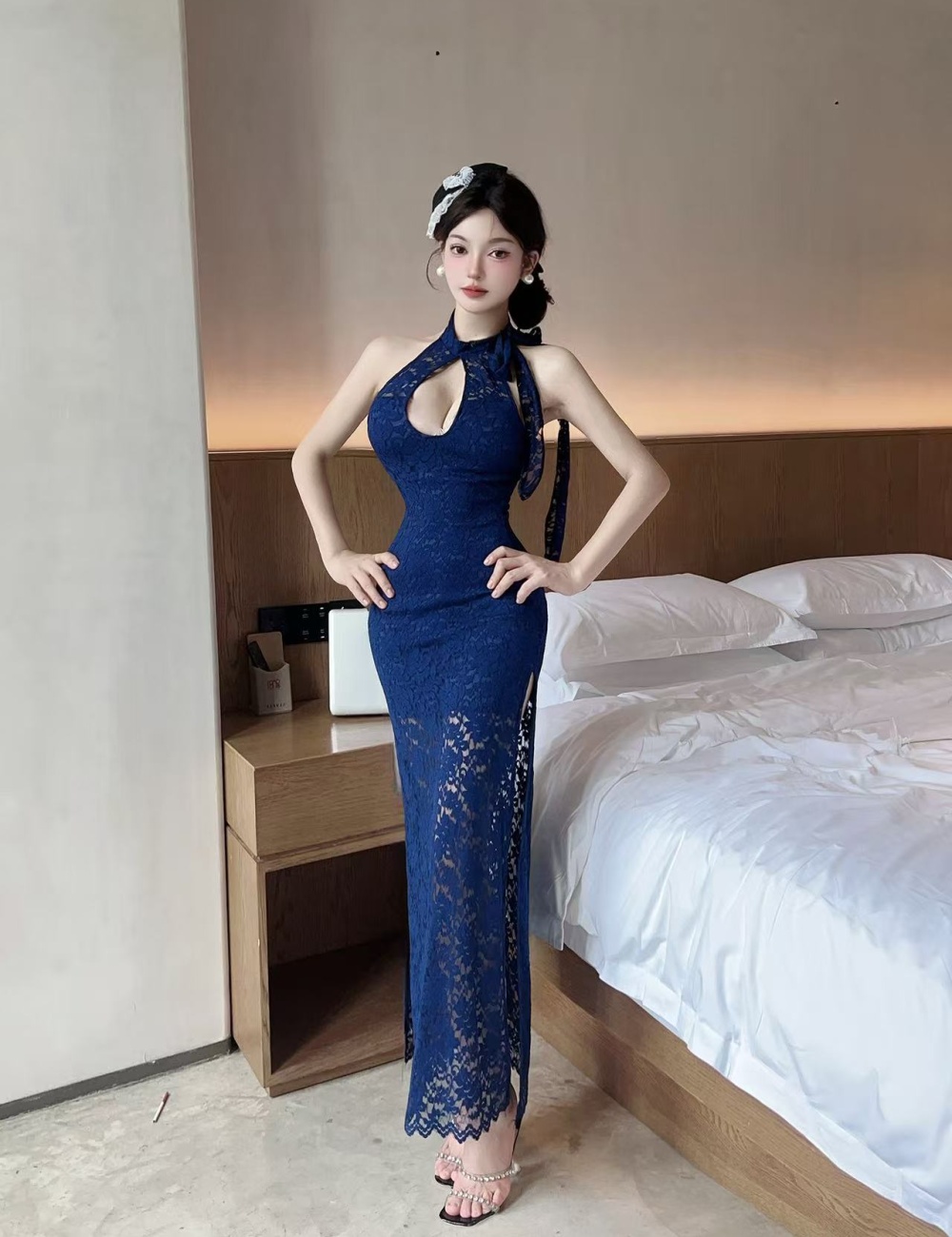 Halter long dress light luxury dress for women