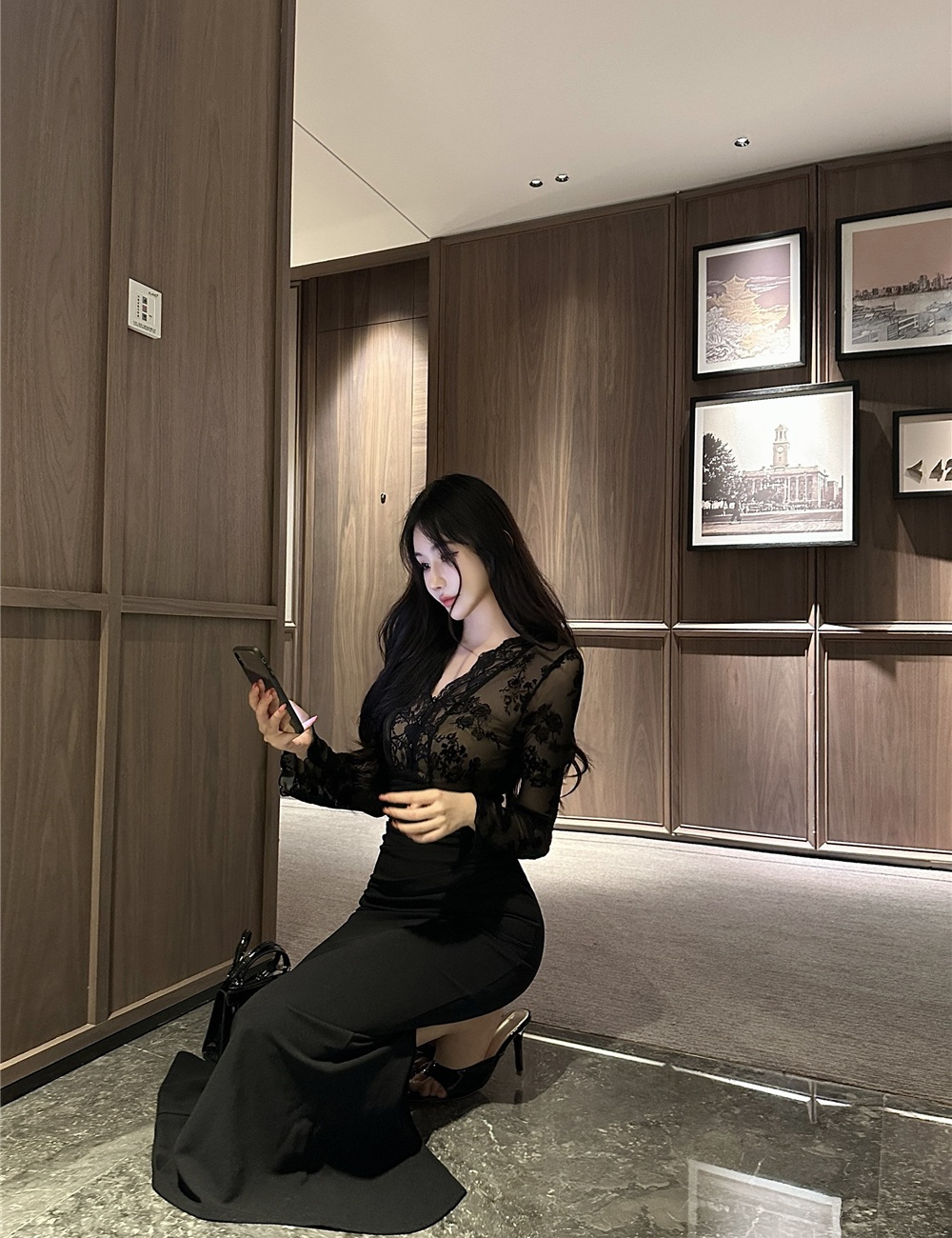 Black sexy formal dress slim long dress for women