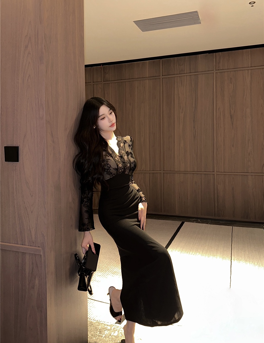 Black sexy formal dress slim long dress for women