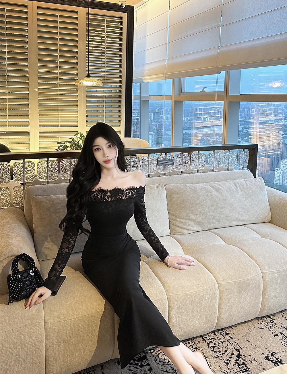 Autumn long sleeve formal dress lace long dress for women
