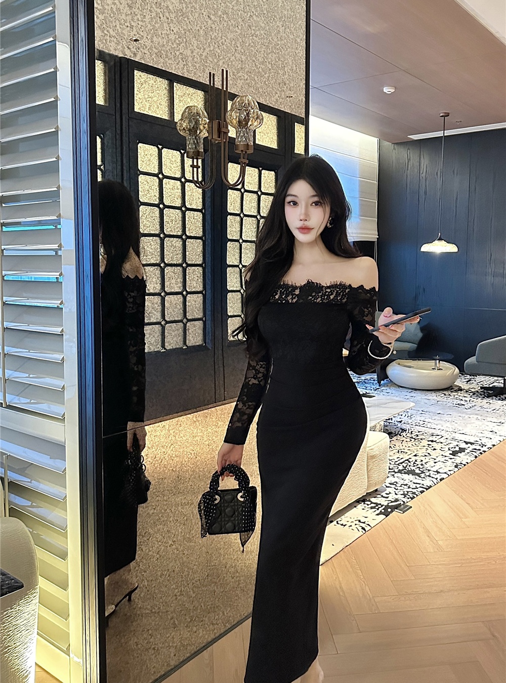 Autumn long sleeve formal dress lace long dress for women