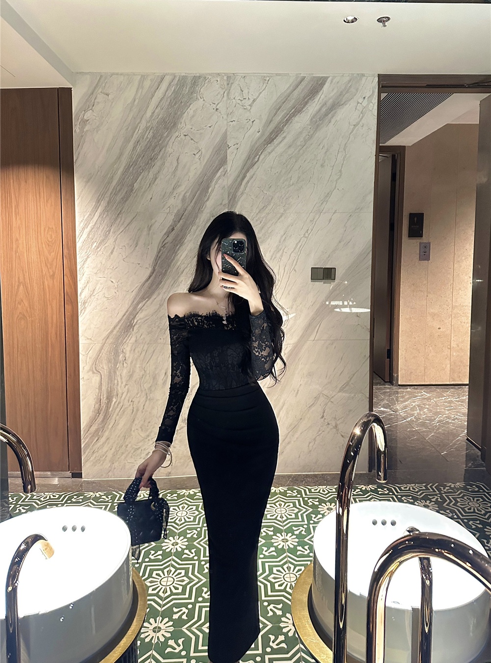 Autumn long sleeve formal dress lace long dress for women