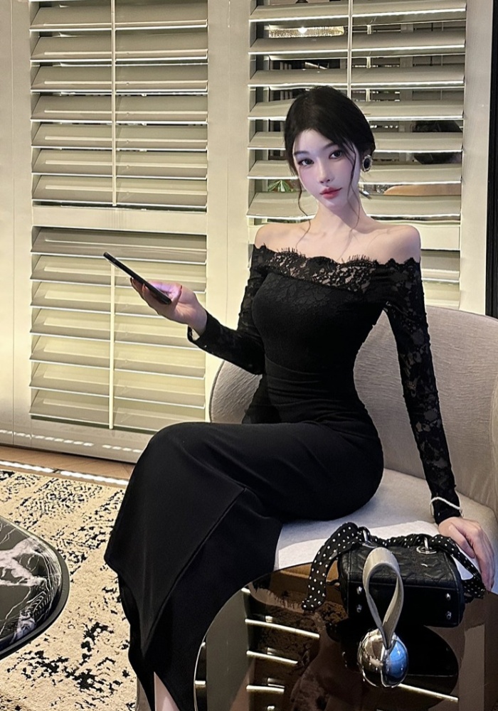 Autumn long sleeve formal dress lace long dress for women