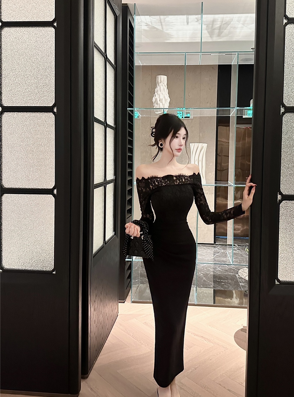 Autumn long sleeve formal dress lace long dress for women