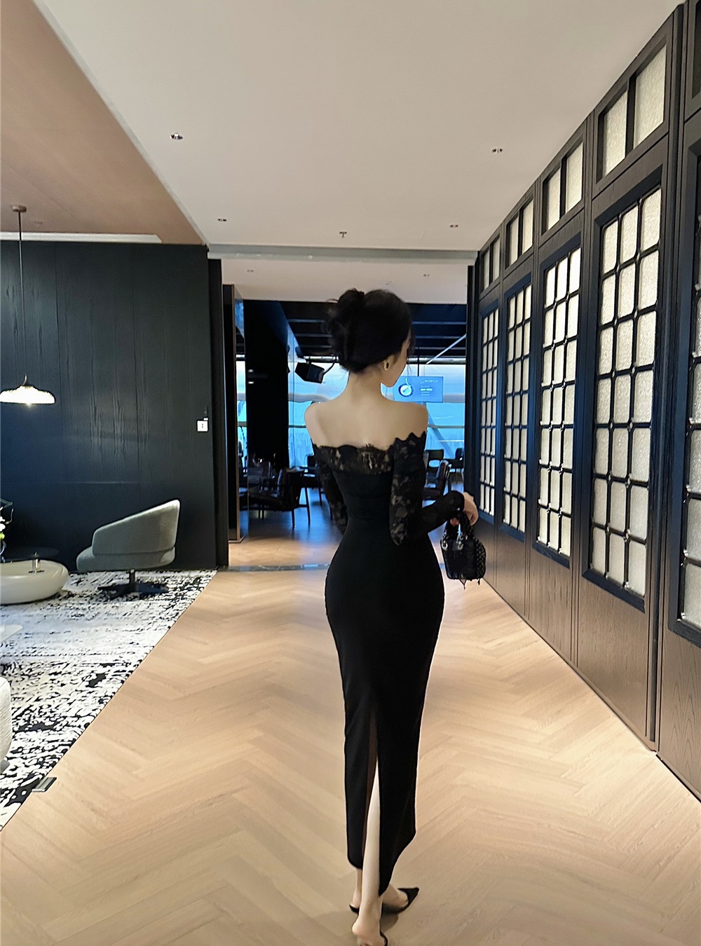 Autumn long sleeve formal dress lace long dress for women