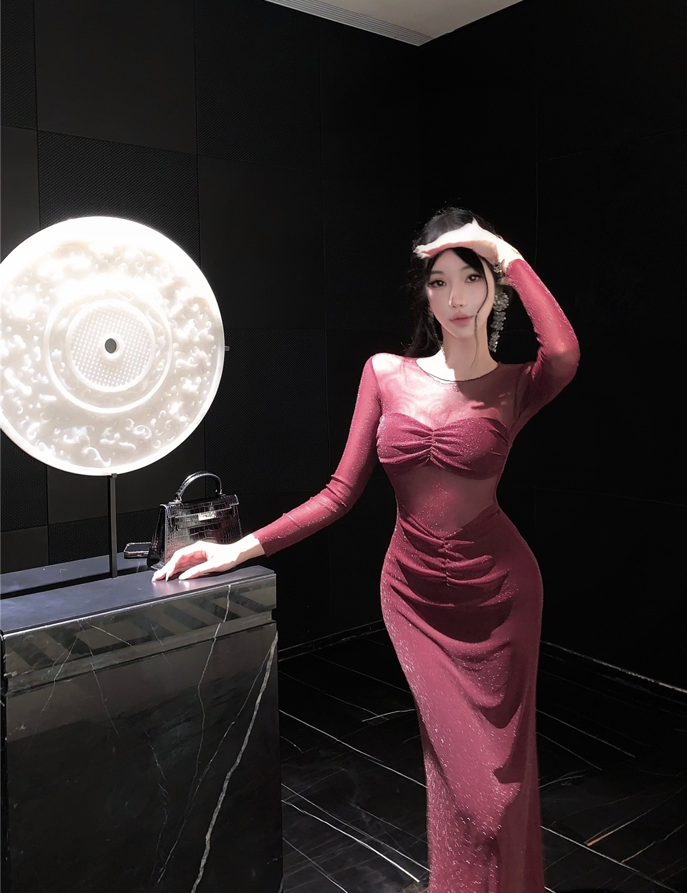 Slim formal dress long sleeve long dress for women