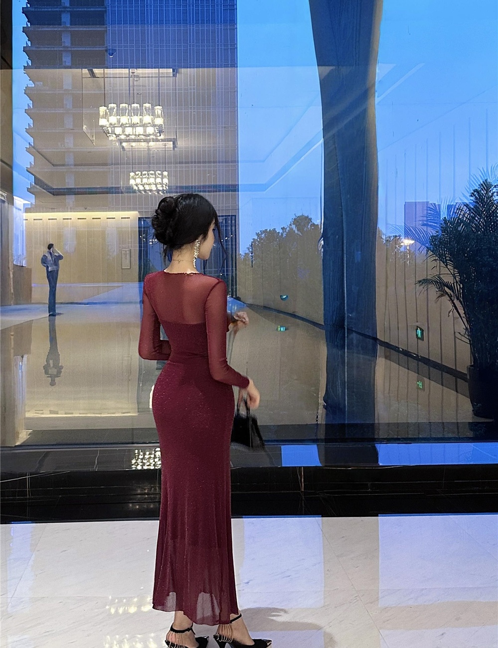 Slim formal dress long sleeve long dress for women