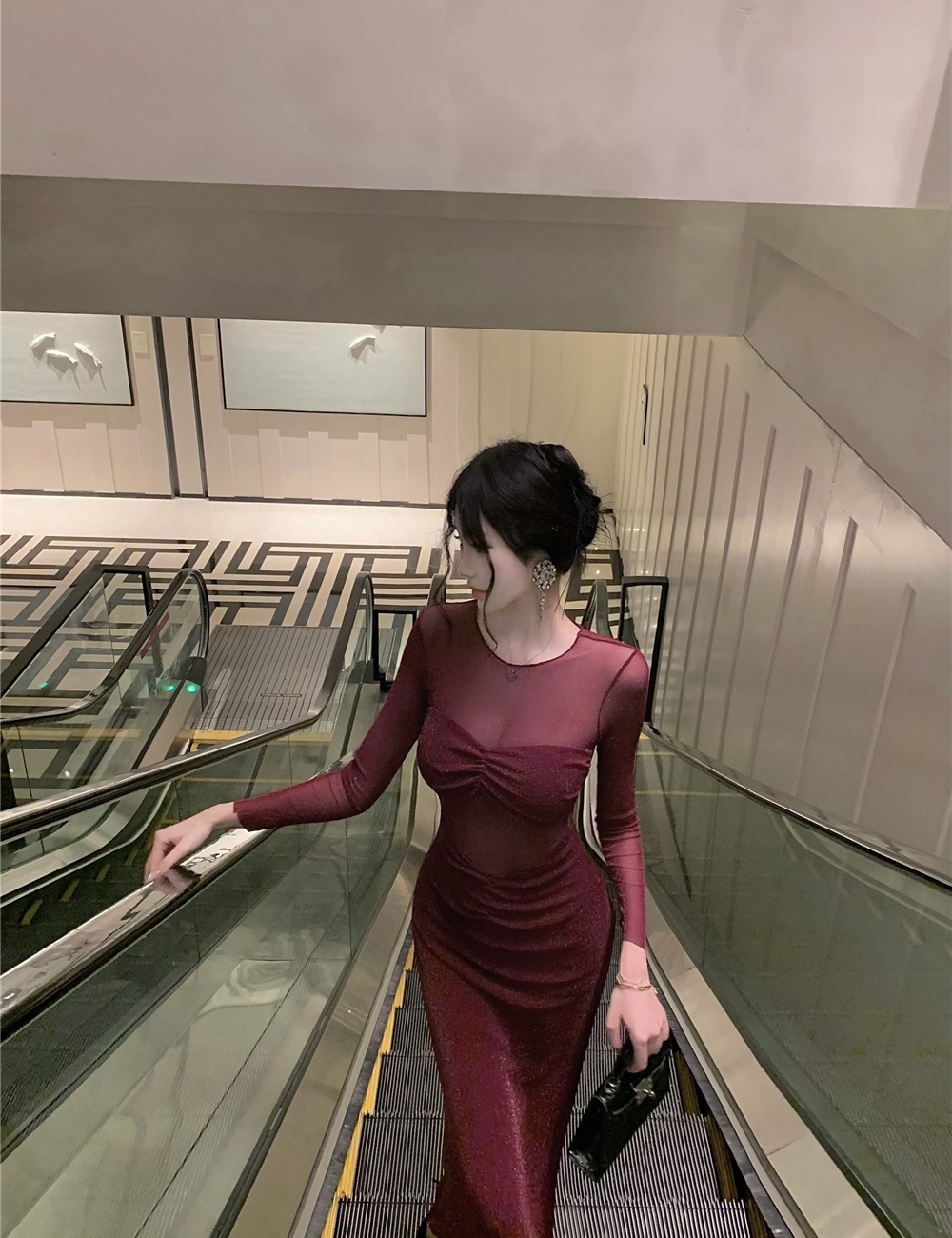 Slim formal dress long sleeve long dress for women