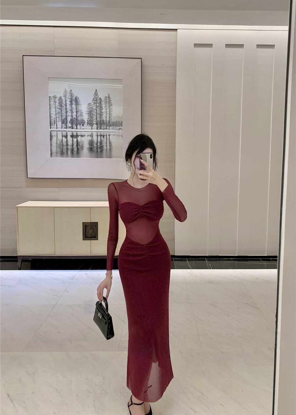 Slim formal dress long sleeve long dress for women