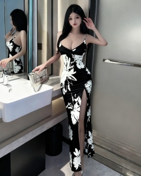 Package hip sexy tight long dress low-cut elasticity sling dress