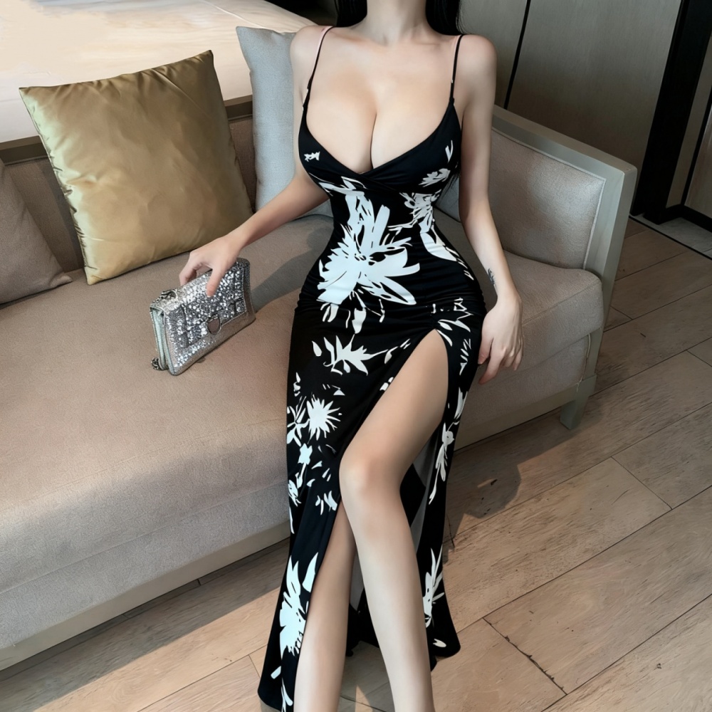 Package hip sexy tight long dress low-cut elasticity sling dress