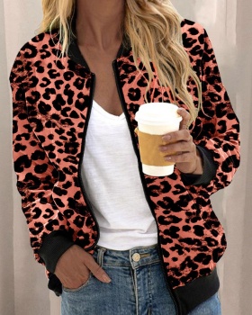 Zip printing coat leopard autumn cardigan