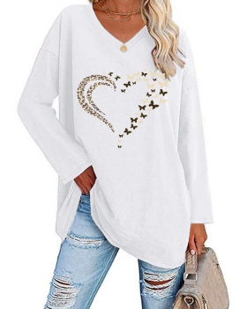 Long sleeve heart printing Casual fashion loose T-shirt