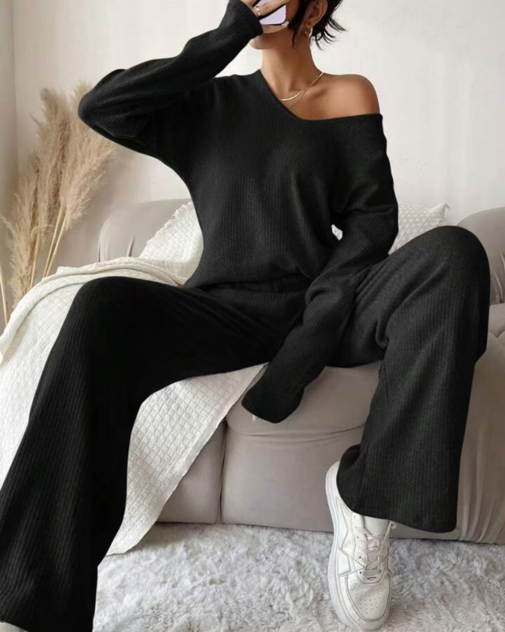 Fashion loose autumn and winter Casual pants 2pcs set for women