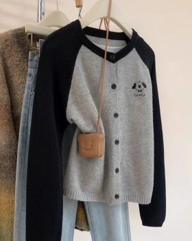 Raglan puppy gray cardigan knitted wears outside coat for women