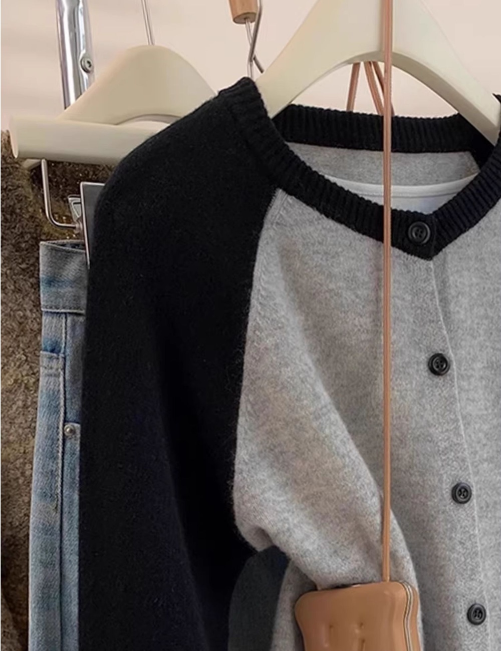 Raglan puppy gray cardigan knitted wears outside coat for women