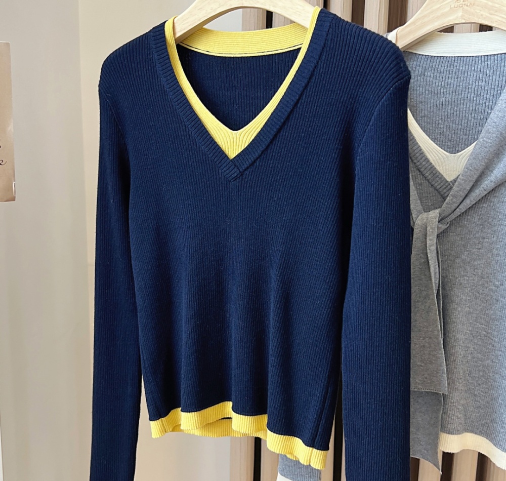 All-match V-neck tops long sleeve shawl 2pcs set for women